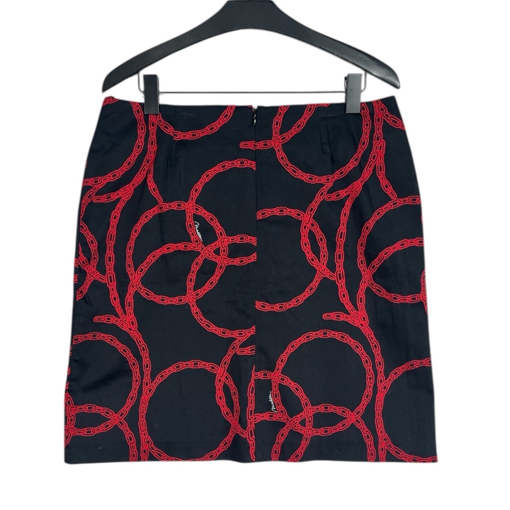 NWT Melly M Black Pencil Mini Skirt with Red Chain Pattern Womens Size 6 - Picture 4 of 7